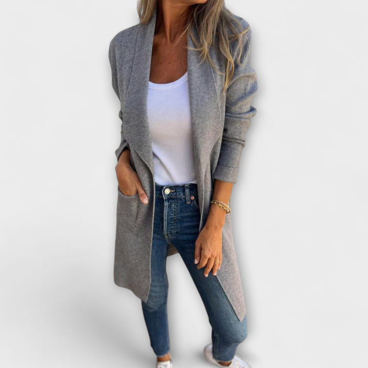 Eliane - Elegantní dlouhý šedý kardigan