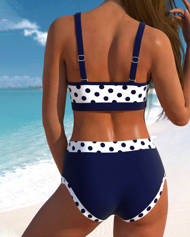Liesbeth - Bikiny s puntíkovým patchworkovým vzorem a vysokým pasem