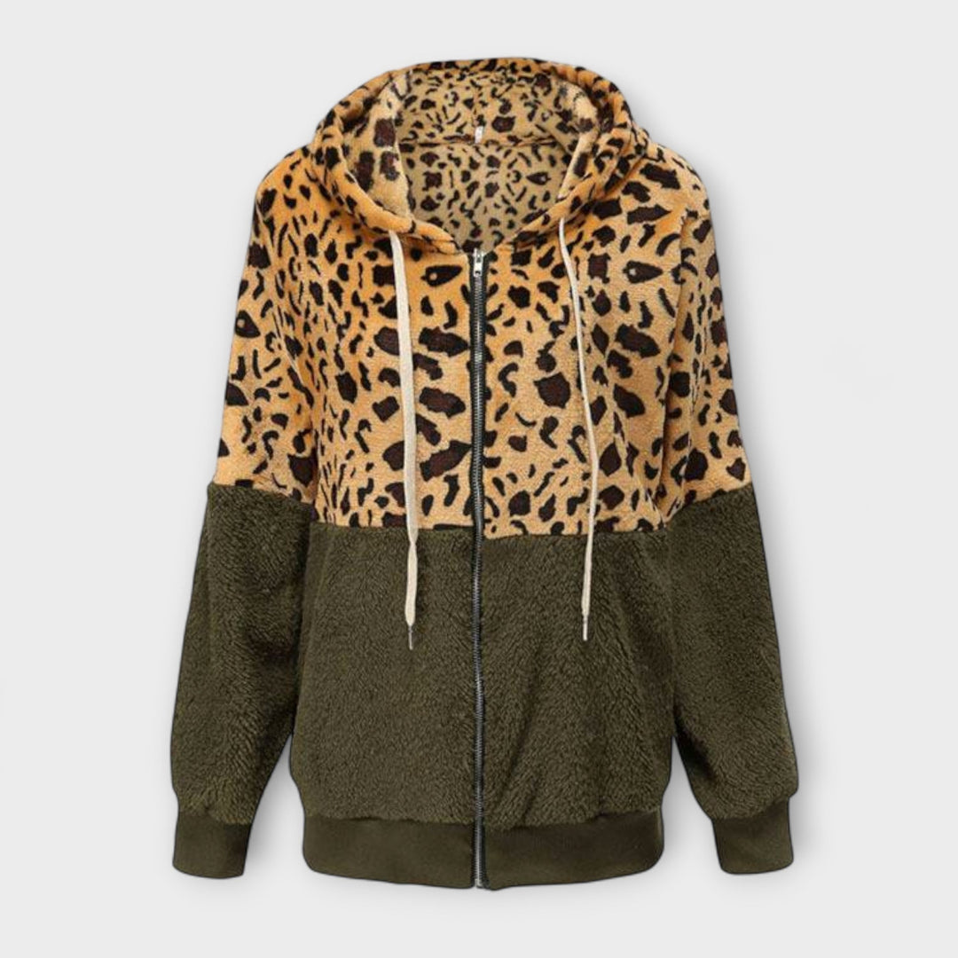 Lea - Fleecová mikina s kapucí s leopardím vzorem