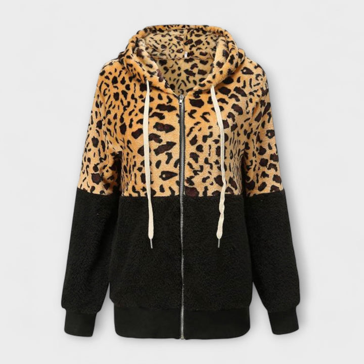 Lea - Fleecová mikina s kapucí s leopardím vzorem