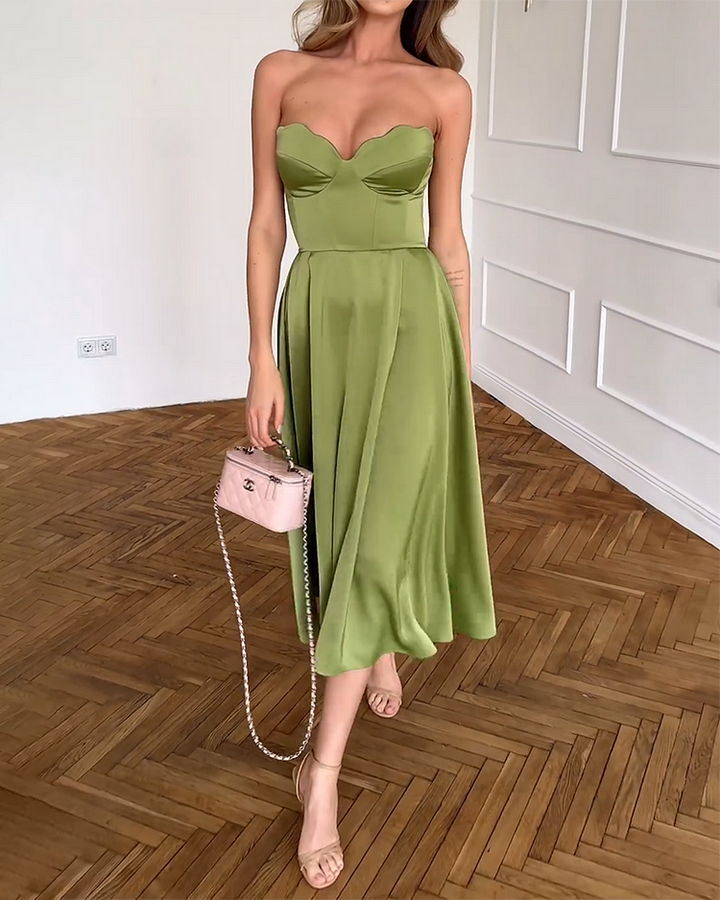 Liora | Elegantní midi šaty bez ramínek