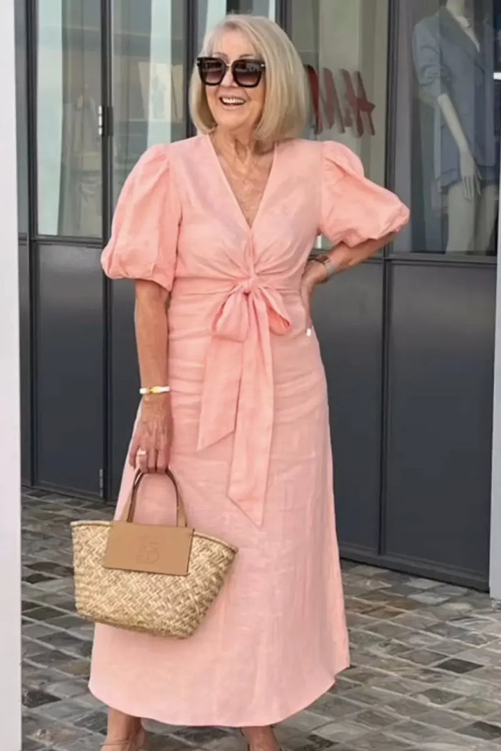 LYNORA | ELEGANTNÍ MIDI ŠATY S VÝSTŘIHEM DO V