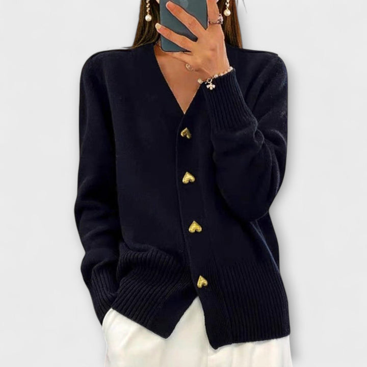 Marij - Tmavě modrý kardigan s výstřihem do V ve vintage stylu