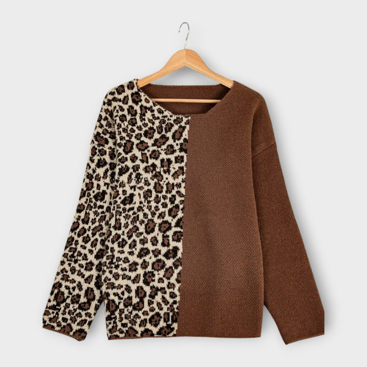 Marina - Hnědý svetr s leopardími rukávy