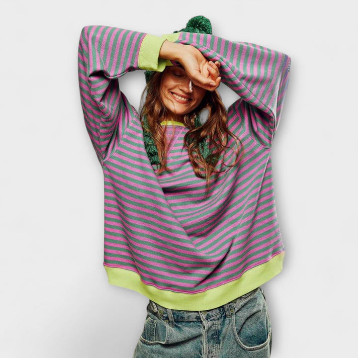 Mary - Lila pruhovaný oversized svetr