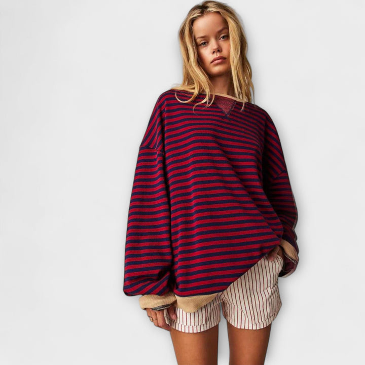 Mary - Lila pruhovaný oversized svetr