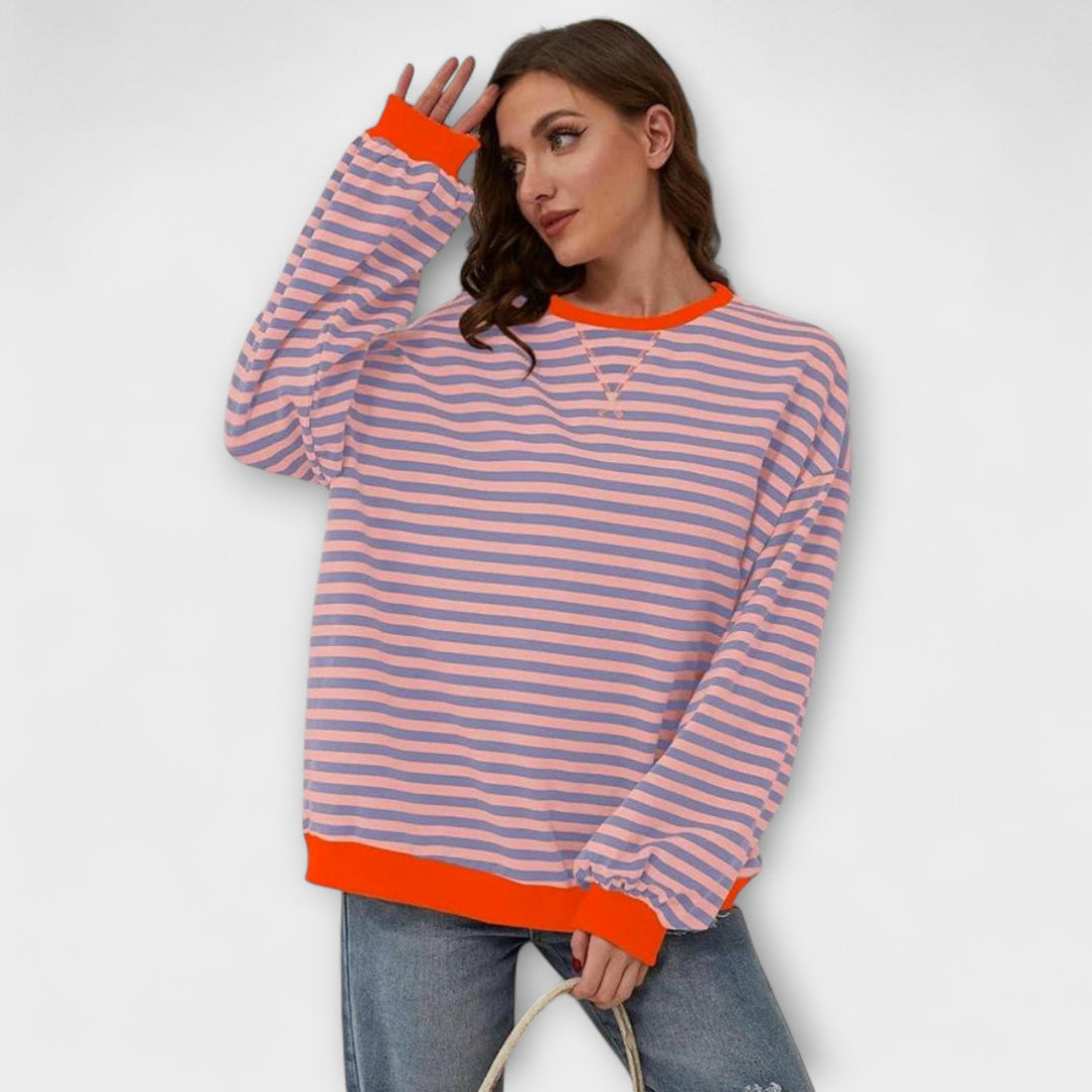 Mary - Lila pruhovaný oversized svetr