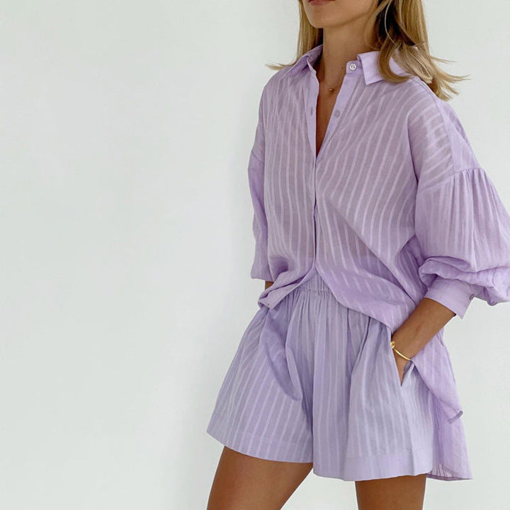 Viola - Set s knoflíkovanou košilí a vzdušnými šortkami